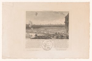 Ballonvlucht door de heren Charles en Robert van Parijs naar Beaumont, gezien vanaf de Tuillerieën, 1 december 1783 door Anonymous