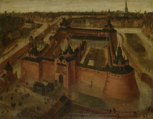 Vogelvlucht van het Vredenburg (Vredeborch) kasteel in Utrecht door Anonymous