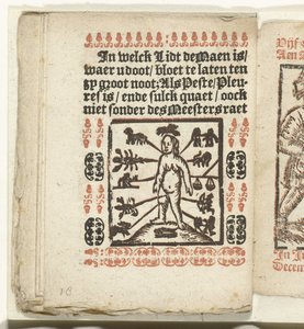 Bladzijde met de plaatsen op het menselijk lichaam om te aderlaten, 1712