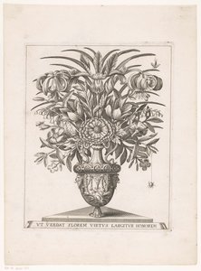 Bloemen in vaas met leeuwenkoppen door Anonymous