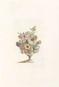 Bloemenvaas met zonnebloem en tulpen door Anonymous