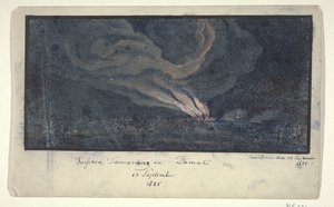 Brand in een landschap op Midden-Java, 1825 Tussen Samarang en Damak / 13 September 1825 door Anonymous
