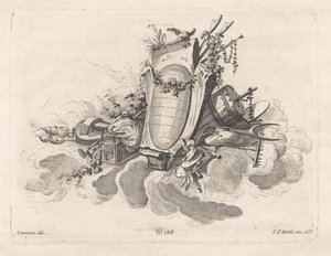 Cartouche met agrarische objecten door Anonymous