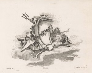 Cartouche met godenattributen door Anonymous