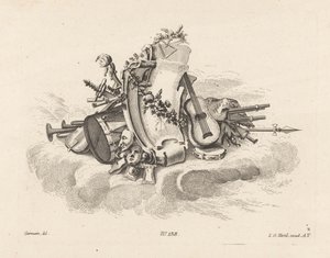 Cartouche met muziekinstrumenten door Anonymous