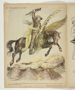 Christiaan de Wet en aan hem vastgeklampte vrouw (de Hoop van de Boeren) op gevleugeld paard door Anonymous