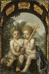 Christelijke Allegorie met twee Kinderen met Kruis en Kelk door Anonymous