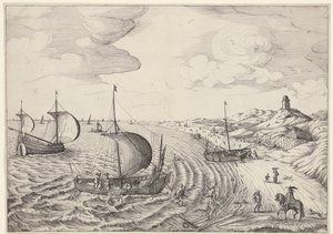 Kustlandschap met vissersboten door Anonymous