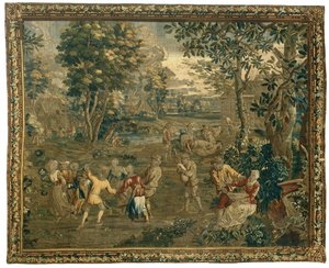 Dansende boeren en schapenscheerders (Het volksleven naar Teniers) door Anonymous