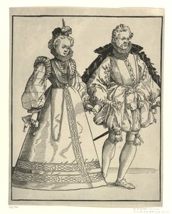 Dansende edelman en vrouw in Duitse hofkleding