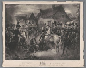 De vervanging van het gewonde paard van de prins van Oranje tijdens de slag bij Boutersem, 12 aug. 1831 door Anonymous
