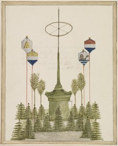 Decoratie rondom de Pomp op de groote markt te Middelburg, bij de komst van Z.M. de Koning Willem III binnen die Stad, op den 21 Mei 1862