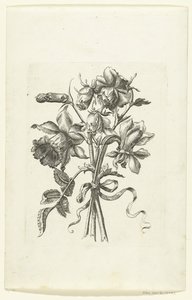 Drie bloemen, waaronder een narcis en een anjer door Anonymous