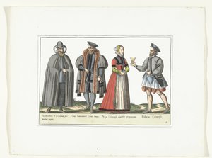 Drie mannen en een vrouw gekleed volgens de Duitse mode, ca. 1580 door Anonymous