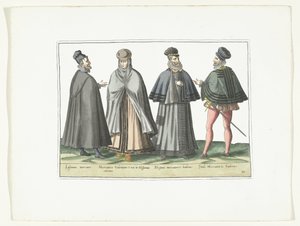 Drie mannen en een vrouw gekleed volgens de buitenlandse mode, ca. 1580 door Anonymous
