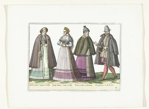 Drie vrouwen en een man gekleed volgens de Duitse mode, ca. 1580 door Anonymous