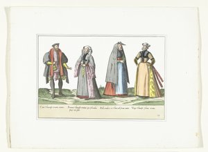Drie vrouwen en een man gekleed volgens de Duitse mode, ca. 1580