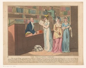 Drie vrouwen in een leenbibliotheek