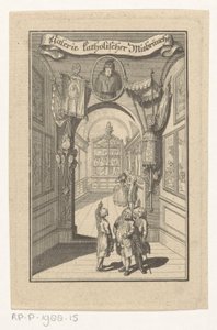 Figuren in galerij met portret en liturgische objecten door Anonymous