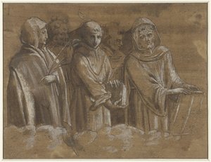 Figuren van martelaars boven een wolkenrand