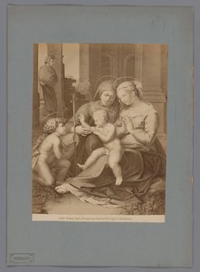 Fotoreproductie van een gravure naar het schilderij Heilige Familie door Rafaël door Anonymous