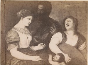 Fotoreproductie van het schilderij Allegorie van de liefde naar Titiaan