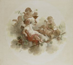 Vier putti met druiven