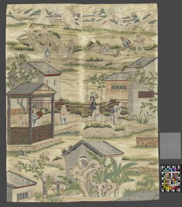 Fragment van een wandbespanning met Chinese genre-taferelen