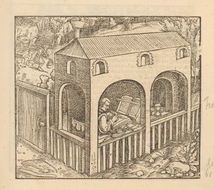 Francesco Petrarca schrijft in zijn huis door Anonymous
