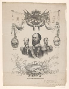 Gedenkplaat ter gelegenheid van Nederlands 50-jarig onafhankelijkheid met portretten van Koningen Willem I, II en III door Anonymous