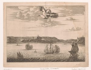 Gezicht op Fort Amsterdam te Ghana vanaf het water door Anonymous