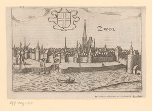 Gezicht op Zwolle vanaf de overkant van het Zwarte Water door Anonymous