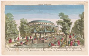 Gezicht op de Rotunda en het Chinese paviljoen op het kanaal in Ranelagh Gardens te Londen met een gemaskerd bal