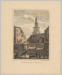 Gezicht op de Zuiderkerkstoren te Amsterdam