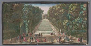 Gezicht op de cascades van de tuin van het Château de Marly door Anonymous