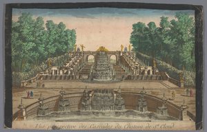 Gezicht op de cascades van de tuin van het Château de Saint-Cloud door Anonymous