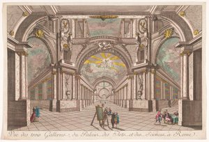 Gezicht op de drie galerijen van het Paleis van de Kunst en de Wetenschap te Rome door Anonymous