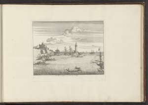 Gezicht op de haven met een vuurtoren en een paleis te Napels door Anonymous