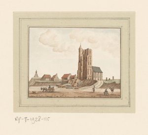 Gezicht op de ingestorte toren te Egmond aan Zee