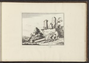 Gezicht op de ruïne van de graftombe van de Horatii en de Curatii te Rome door Anonymous