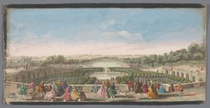 Gezicht op de sinaasappelbomen voor de Orangerie van het Paleis van Versailles