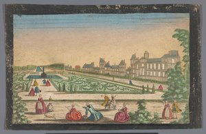 Gezicht op de tuin en het Palais de Fontainebleau door Anonymous