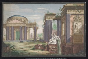 Gezicht op een Korinthische tempel