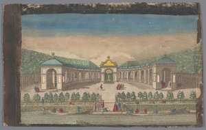Gezicht op een amfitheater op het eiland Kamenoi-Ostrow in de rivier de Neva
