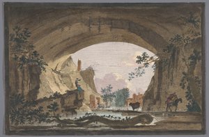 Gezicht op een gewelf over een rivier door Anonymous