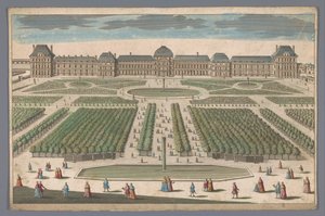 Gezicht op het Palais des Tuileries te Parijs gezien vanaf de Jardin des Tuileries door Anonymous