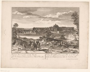 Gezicht op het Paleis van Versailles en een deel van de stad