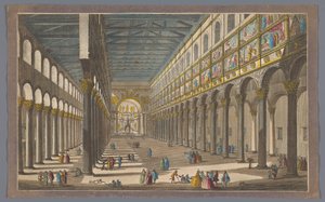 Gezicht op het interieur van de kerk Sint-Paulus buiten de Muren te Rome door Anonymous