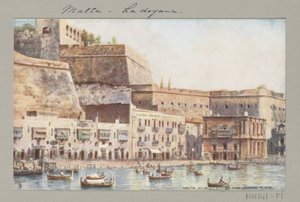 Gezicht op kust van Malta met steiger en douanegebouw door Anonymous