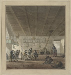 Herberginterieur met kaartspelers bij een schouw door Anonymous